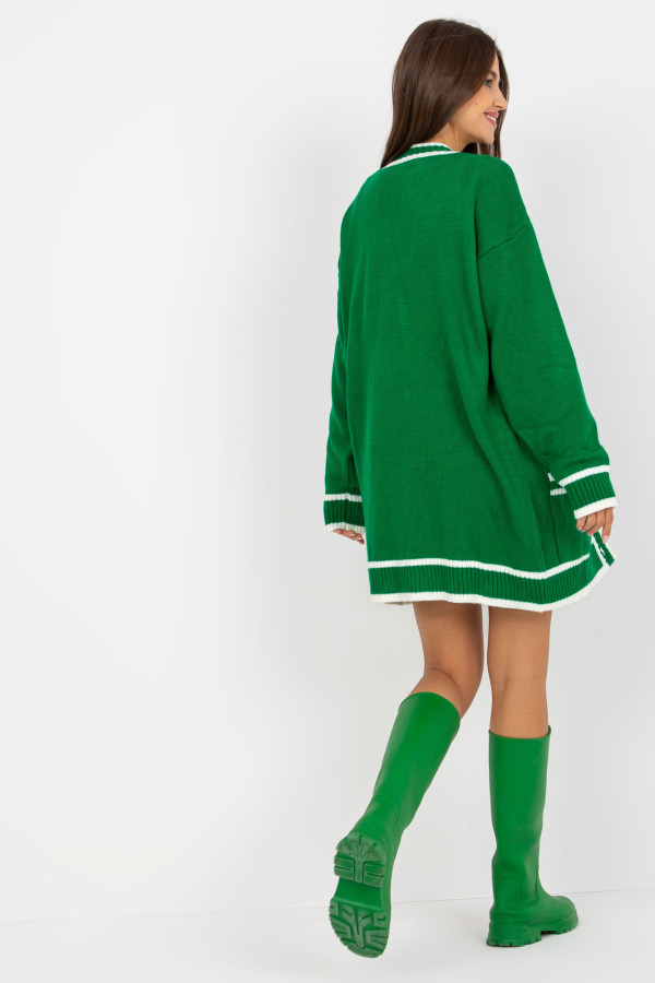 Zielony długi sweter rozpinany z kieszeniami RUE PARIS 4