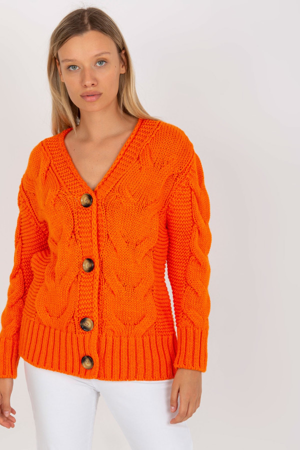 Pomarańczowy sweter rozpinany z dużymi guzikami Louissine 2