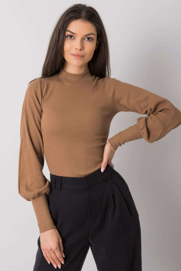 CIEMNOBEŻOWA prążkowana bluzka basic z bawełny Lauren 2