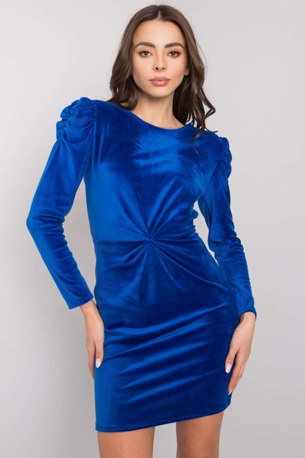 Ciemnoniebieska sukienka welurowa z długim rękawem