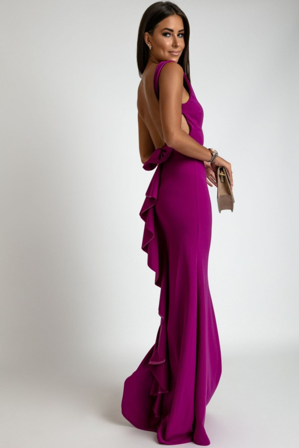 Długa dopasowana fioletowa sukienka z kokardą 1