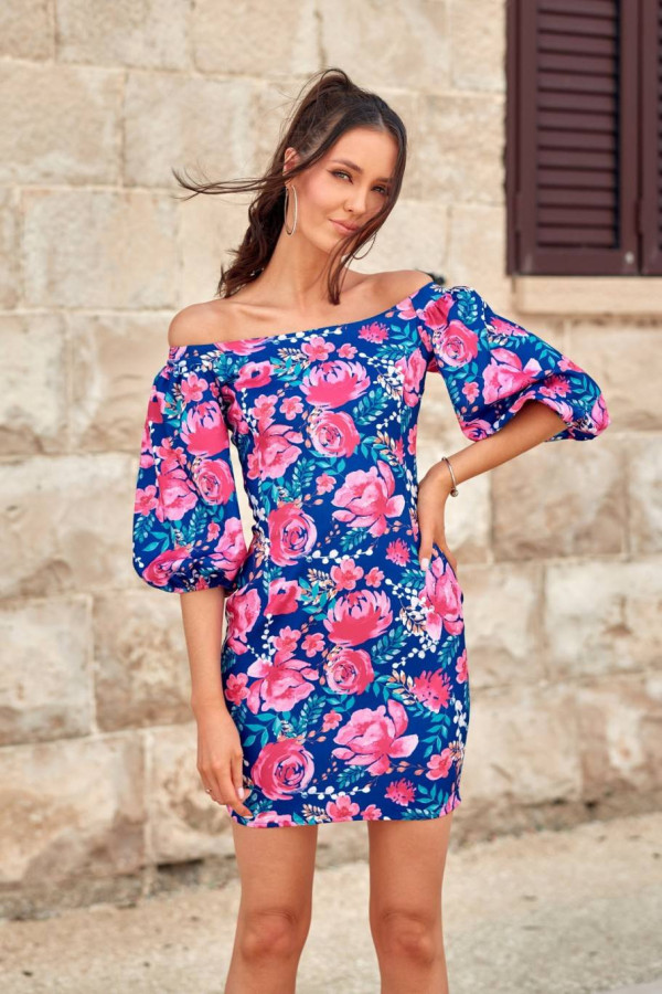 Sukienka hiszpanka z bufiastymi rękawami w kwiaty -Costanza