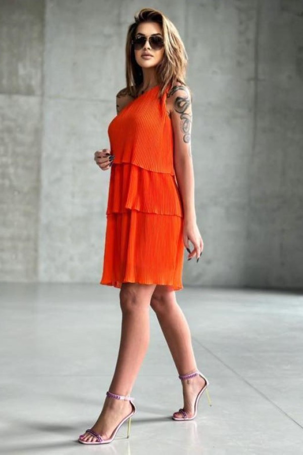 sukienka plisowana na jeno ramie Sienna - pomarańcz