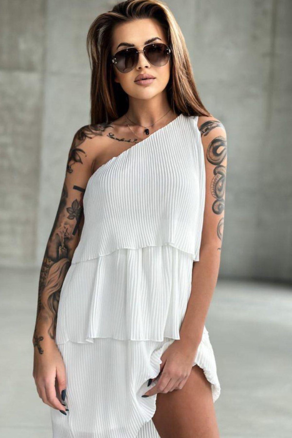 sukienka plisowana na jeno ramie Sienna - biała 2