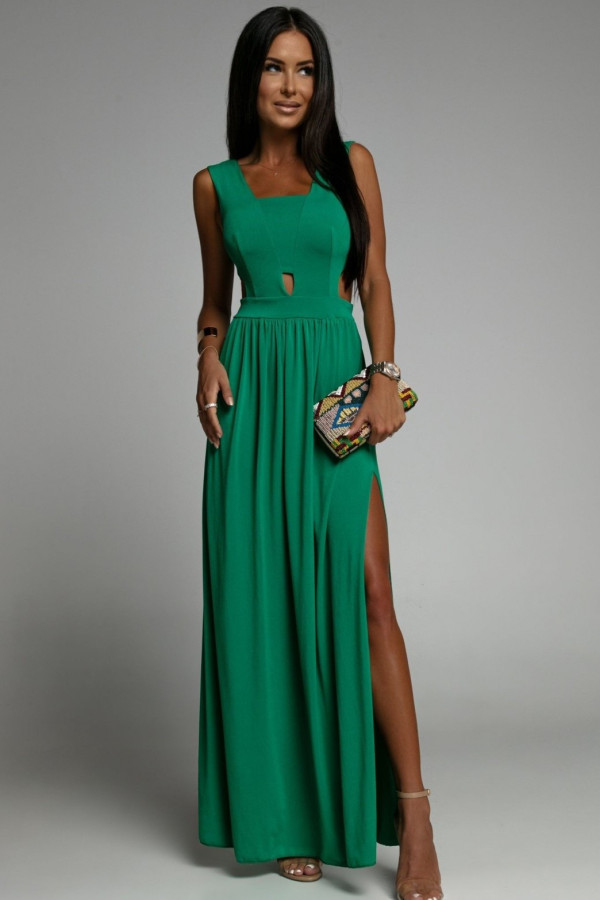Długa sukienka z wycięciami zielona Mikay 1
