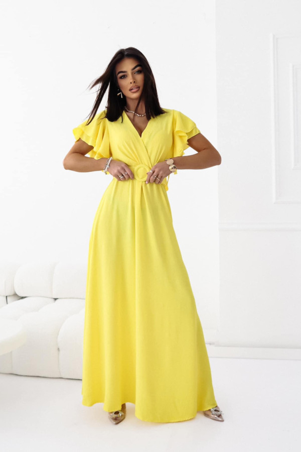 Sukienka maxi z paskiem żółta
